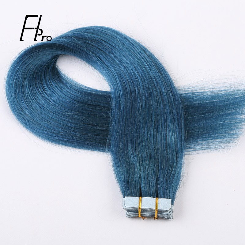 Premium Virgin Hair Blue Color Tape Hair Extensions Straight 18 inches